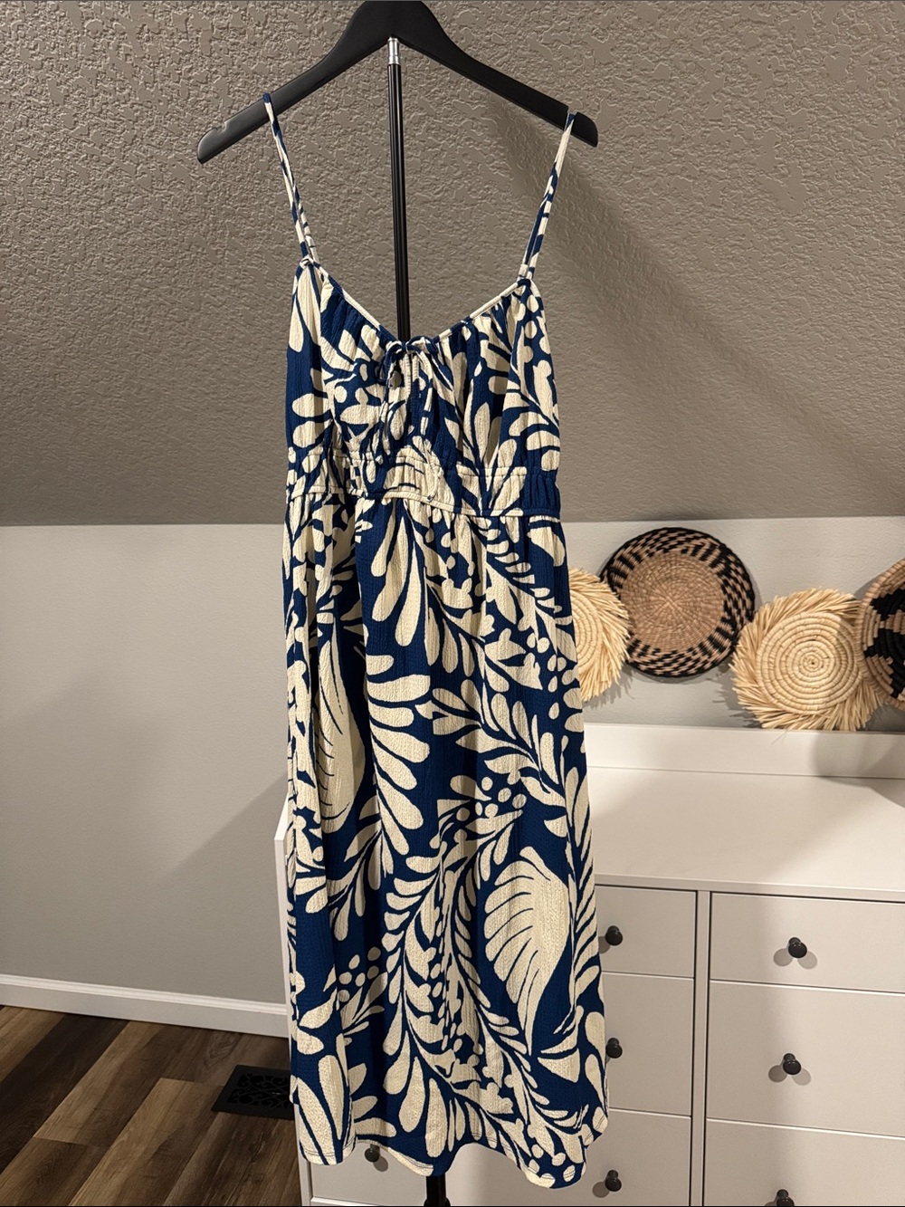 H&M Navy and Cream Floral-Print Midi Sundress